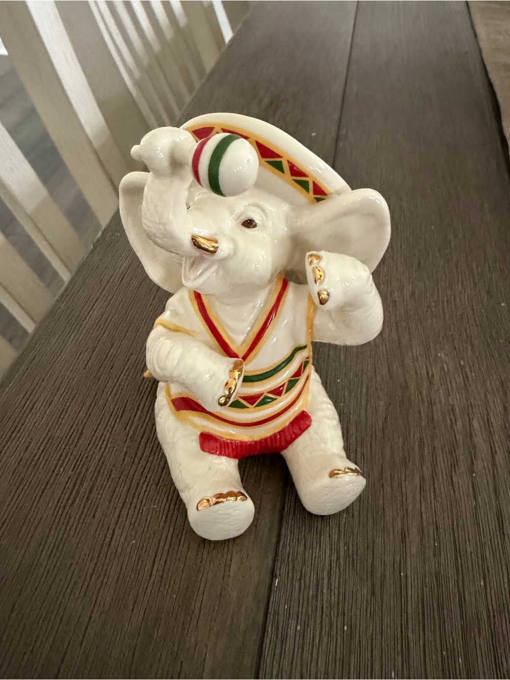 Lenox White Ceramic Elephant Figurine with Red, Green and Gold Accents